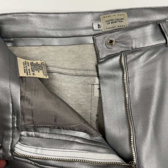 Vintage 90s Silver Faux Leather Pants – High Waist, Tapered Fit - Picture 3 of 6